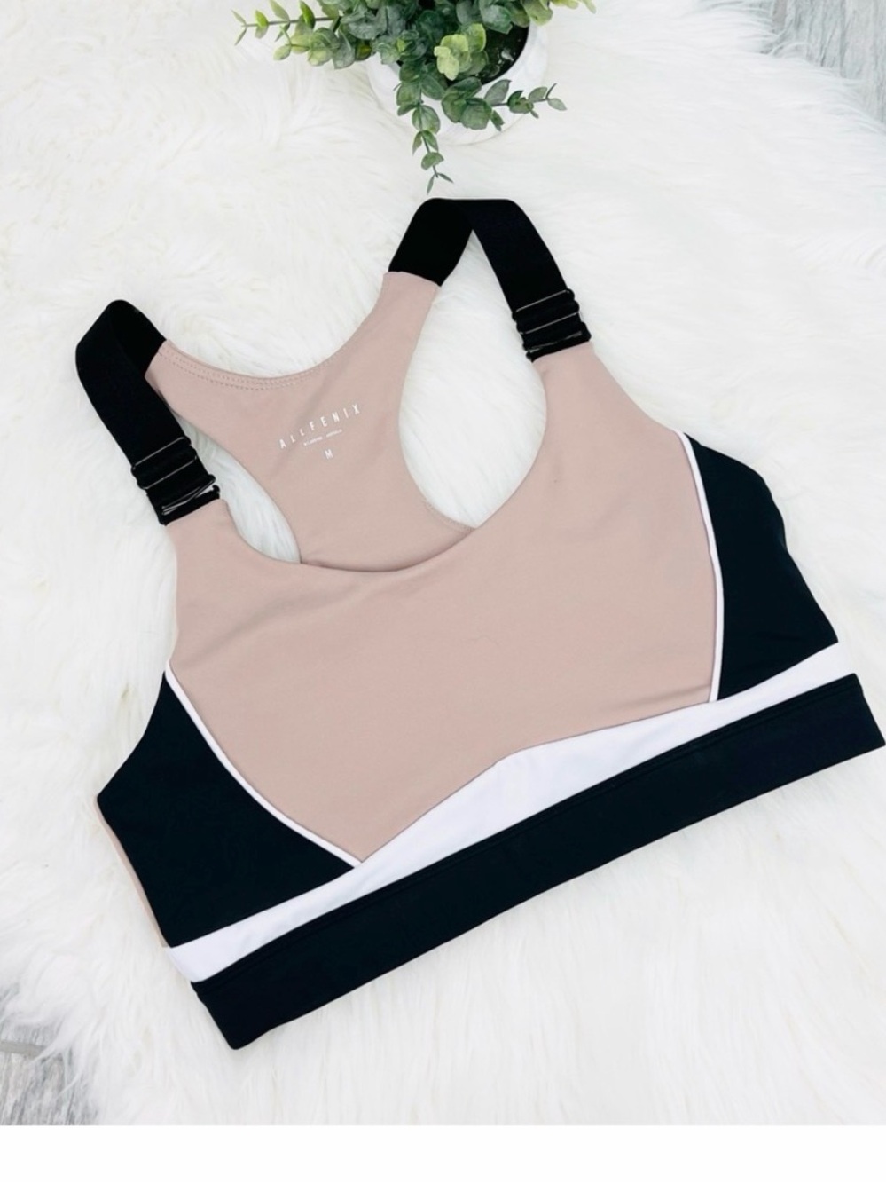 Allie I Women's Khaki & Black Sports Bra - Picture 2 of 7